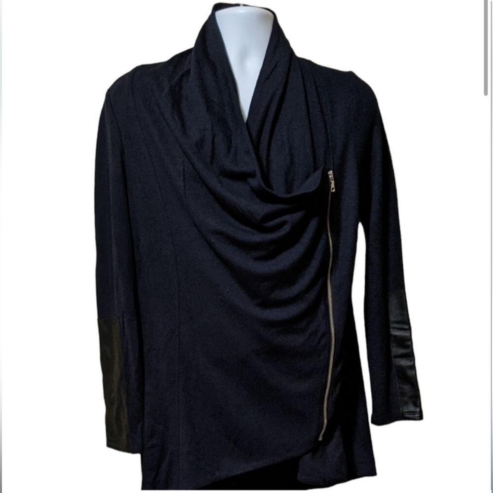 Fifteen Twenty Black Drape Lamb Leather Patch Jacket - Small
